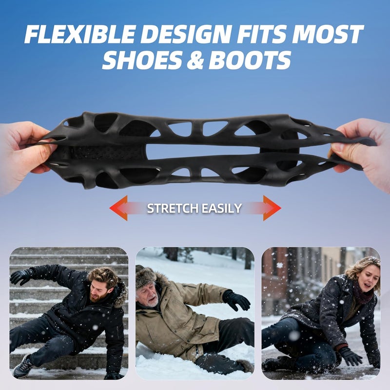 wasserflux Ice Cleats for Shoes - 30 Steel Anti-Slip Spikes, Stretchy TPE Winter Traction for Sneakers, Hiking Boots & Work Shoes - Image 5
